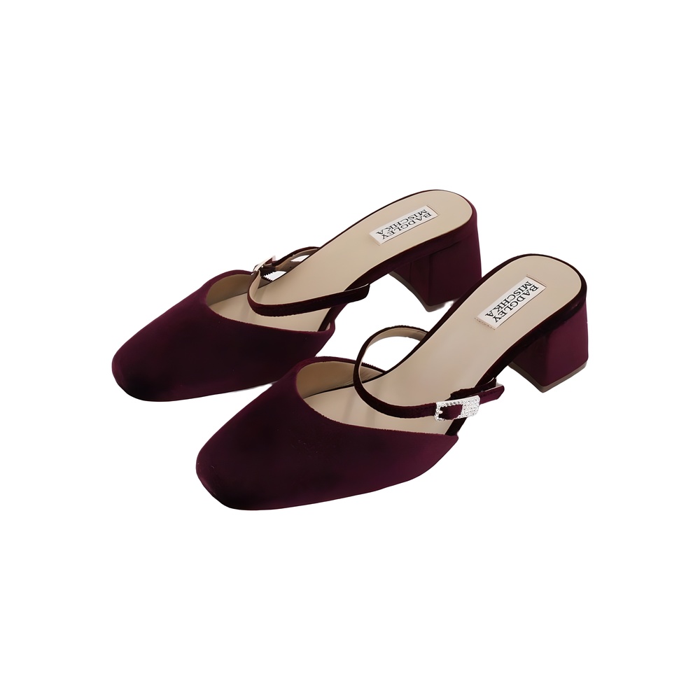 Badgley Mischka Valarie Round Toe Mary Jain Dress Mule Wine Velvet Size 7.5M - Picture 2 of 6